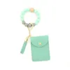 Party Favor Silicone Bead Bracelet Party Favor Solid Color Card Bag Key Chain Wallet Leather Tassel Multi Card Slot Change Bag Leather Card Cover Q301