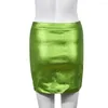 Skirts Sexy Sparkly Skinny Mini Women High Waist Metallic Green Pencil Short Skirt 2023 Summer Harajuku Elegant Runway Clothes