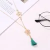 Collier boucles d'oreilles ensemble mode feuille crochet glands bijoux à la main tissage vert longue chaîne pull pendentif boucles d'oreilles ensembles pour les femmes