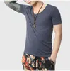 Costumes pour hommes A1428Sleeve Fashion Summer Top Tees Swag T Shirts Hommes Solid V Neck Designers