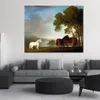 High Quality George Stubbs Painting Horse Canvas Art Two Bay Mares Grey Pony in A Landscape Handmade Classical Landscape Artwork