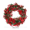 Dekorativa blommor Röda bärkransar för ytterdörrfest Joy Artificial Rose Flower Wreath 19 Inch Ewep Pise Inomhus