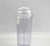 Gobelets pour boissons Double tasse à eau en plastique de 20 oz tasse à paille transparente pour les étudiants