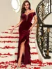 Casual Dresses Yeinchy Sexy V-Ausschnitt BH Frauen, figurbetontes Kleid Quaste Nähen Samt Split Party Falten Rüschen A065