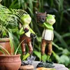 Decorative Objects Figurines Cute Resin Working Frogs Statue Outdoor Garden Store Decorative Frog Sculpture For Home Desk Garden Decor Ornament Gift T230710