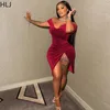 Casual Dresses HLJ Sexy Women Off Shoulder V Neck Nightclub Fashion Pleated Design Irregular Bodycon Mini Vestidos Lady Party Clothing