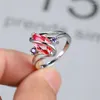 Wedding Rings Charm Female Blue Crystal Stone Ring Vintage Silver Color For Women Promise Zircon Leaf Engagement