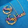 Hoop Huggie Rainbow Color Name Customizable Earring Dangle Bamboo 230707