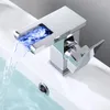 Bathroom Sink Faucets LED RGB Color Change Waterfall Basin Faucet Mixer Tap Single Handle Toilet