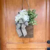 Coroas de flores decorativas para porta da frente, balde artificial, decoração realista, cesta de flores de hortênsia, decoração de parede, decoração ao ar livre