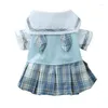 Vêtements pour chiens JK Preppy Style Dress Pet Vêtements Doux Pour Chiens Vêtements Chat Petit Imprimé Mignon Mince Printemps Été Bleu Fille Yorkshire