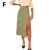 Röcke 1PC Vintage Stretch Split Lange A-Linie Hohe Taille Druck Frauen Mode Dot