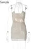 Fritidsklänningar Sampic Paljetter Hollow Out Sexig Mini Bodycon Klänning Sommar Kvinnor Low Cut Halter Neck Backless Party Clubwear