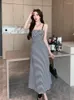 Casual Dresses 2023 Black And White Striped Sexy Open Back Slip Dress Women Sweet Sleeveless A-Line Long Birthday For Women's