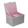 Schmuckbeutel, 4 Schichten, große PU-Lederbox, Präsentationsschatulle, Ohrringe, Ringboxen, mehrschichtiger Organizer, Geschenk, Rosa