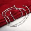 Collana Orecchini Set Argento puro 925 Set di gioielli per uomo 4mm Bracciale a catena Figaro Gioielli da uomo 2 pezzi Accessori Regali per feste