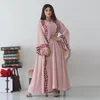 Vêtements ethniques 2023 mode tempérament élégant en mousseline de soie broderie rose robe à col rond avec Hijab Ramadan Eid Djellaba musulman dubaï