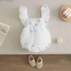 Tröjor Visgogo Baby Girls Sweet Romper Plisserad ärm Fyrkantig urringning Blomma Broderi Mesh Tyll Hudtight plagg Baby Sommar Söta prinsesskläder Z230710