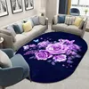 Carpet 3D Gold Rose Flower Printed Flannel Oval Area Rug Cartoon Floor For Living Room Bedroom Home Decorative 230710