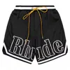 Rhude High Quality Men Breathable Beach Shorts Women Casual Mesh Track Oversize Rhude Waist Drawstring Qyw2