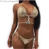 Costumi da bagno da donna 2021 HotSale Bikini sexy Paillettes Golden Women Bandage Bikini Set Push Up imbottito Costume da bagno con spalline Backless Costumi da bagno estivi brasiliani Z230711