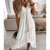 Women's Swimwear V-neck Lace Up Cover Up For Woman White Sexy Lace Loose Holiday Beach Slip Dress Summer Maxi Dress Beachwear 230710