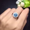 Meisjes Trouwring Sea Blue Crystal lzircon Diamond Zonnebloem Witgoud Ring Party Sieraden Verjaardagscadeau Verstelbaar