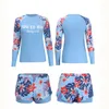 Roupa de banho feminina 2023 Rushguard feminina à prova de sol manga longa maiô surf mergulho terno magro shorts de praia de secagem rápida conjunto de 3 peças