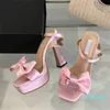 Designer Marke High Heels Sexy Sandalen Mode Rosa Seide Bowknot Platz Offene spitze Chunky Plattform Schuhe Frauen Pumpen
