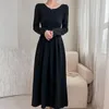 Casual Kleider Schwarz Lange Gestrickte Kleid Frauen Elegante 2023 Winter Oansatz Wolle Vestido Party Hohe Taille Chic Herbst Strickwaren Kleidung