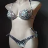 Roupa de banho feminina de férias sexy conjunto de biquíni de diamante vazado mosaico push up pedras brilhantes roupa de banho feminina madura maiô 230707