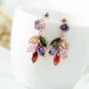 Vintage Floral Feuille Charme De Mariage Boho Balancent Boucle D'oreille Femelle Coloré Cubique Zircon Boucle D'oreille Pour Les Femmes Mariée Or Rose Esthétique Piercing Boucles D'oreilles Bijoux