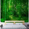 Tapestries Green Bamboo Forest Nature Tapestry Design Wood Grain Tapestry Forest Wall Hanging Living Room Decoration Home Decor Tree Wall R230710