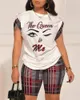 女性のジャージ夏 O ネックカジュアルルーズプリント Tシャツショートセット女性 Tシャツツーピースとポケットショーツスーツ衣装 Mujer