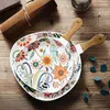 Bowls Ceramic Bowl Colorful Flowers Salad Dinner Plate Solid Wood Handle Steak Breakfast Western Home Container Table Decor