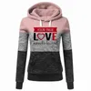 Moletons Femininos Splice Para Mulheres Dia dos Namorados LOVE Print Tops Moletom Femmes Meninas Engraçado Casual Plus Size Moletom com Capuz