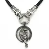 Hanger Kettingen Odin Raven Amulet Viking Wolf Heads Lederen Ketting Punk Talisman Mens