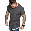 Men's Suits H012 Casual T-Shirts Pleated Wrinkled Slim Fit O Neck Short Sleeve Muscle Solid Tops Shirts Summer Basic Tee