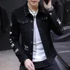 Kürk bahar 2022 yeni kırık marka gevşek gündelik kot ceket siyah denim ceket ceket erkekler Kore moda erkekler elbise ceket sokak kıyafetleri