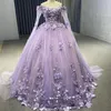 Lavanda Brilhante 3DFlores Vestido Quinceanera Ombro Fora com Bordado com Capa Vestidos De 15 Anos Festa de Aniversário Formal Vestido de Baile