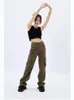 女性のジーンズアーミーグリーンヴィンテージ 90 年代カーゴパンツファッションハイウエストズボン秋オーバーオールだぶだぶストレートフェアリーコア特大
