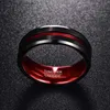 Bröllopsringar Nuncad New Hot Selling Men's 8mm Black and Red Tungsten Carbide Ring med matt finish och avfasade kantstorlekar 7 till 16 AAA Högkvalitativa smycken Z230712