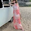 Robes décontractées Gizelle été mode impression florale sans manches Sexy dos nu longues femmes bohème Chic lâche plage vacances Robe