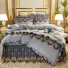 Ensembles de literie Ensemble de housse de couette en velours matelassé européen Lit double King Size Broderie Dentelle Couette de luxe Couleur unie 2 taies d'oreiller Doux 230710