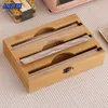 Other Kitchen Tools 3 In 1 Bamboo Wrap Dispenser Storage for Aluminum Foil with Cutter Cling Film Holder Accessories 230710