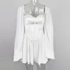 Casual Dresses White Summer Women Lantern Sleeve Chic Corset Chiffon Dress Square Neck OL Elegant Outfit Sexy Party Mini Undefined