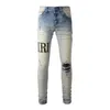 Fourrure homme noir en détresse Streetwear mode mince lettres brodées motif Patchwork endommagé maigre Stretch déchiré jean