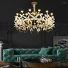 Pendant Lamps Nordic Modern Luxury Crystal Flower Lights LED Lustres Copper Hanging Living Room Bedroom Home Decor