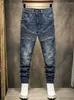 Мужские джинсы Street Fashion Men Men Retro Blue Splicated Designer Elastic Skinny Biker Punk Bonder