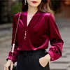 Women's Blouses Ladies Spring Gold Velvet Shirt V-neck Casual Tops Korean Stylish Button Western Shirts Quality Clothing Thin Loose